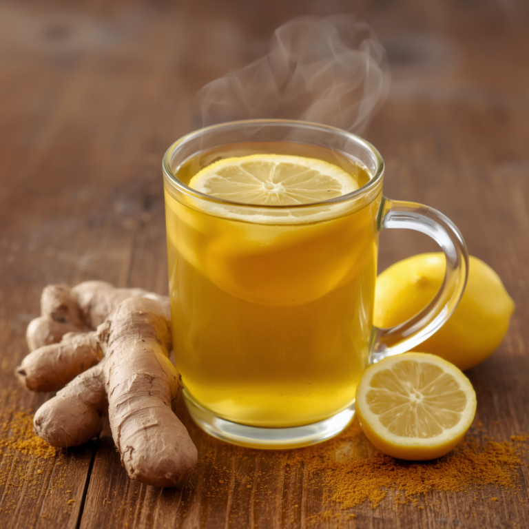 chá de gengibre e limao e curcuma