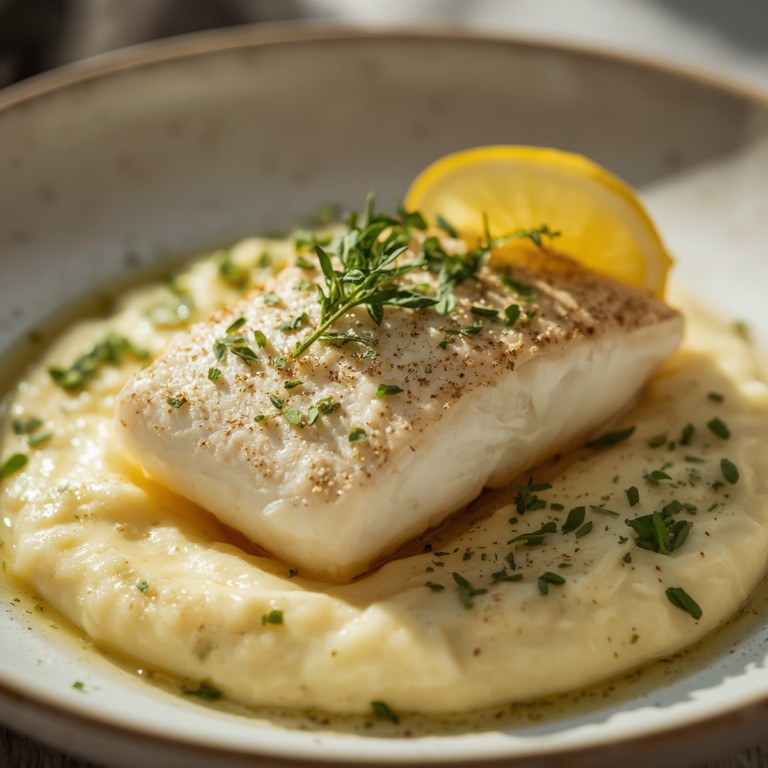 filé de peixe branco com purê de couve-flor